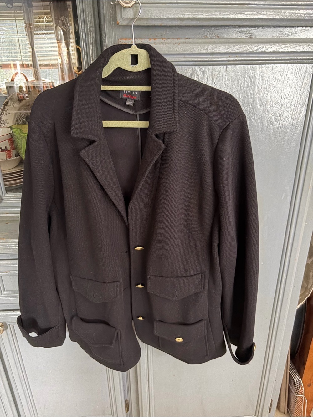 Mackage Black Wool Blend Blazer with Gold Buttons